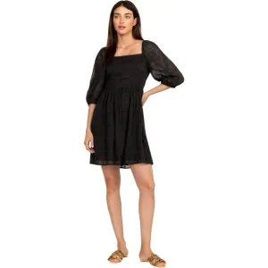 Johnny Was Ella Black Embroidered Cotton and Silk Square Neck Mini Dress, size L