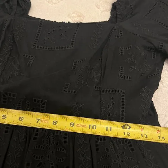 Johnny Was Ella Mini Dress Embroidered Black Lace Cotton Silk Blend LBD Size XS