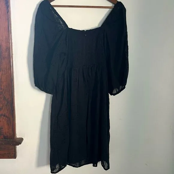 Johnny Was Ella Mini Dress Embroidered Black Lace Cotton Silk Blend LBD Size XS