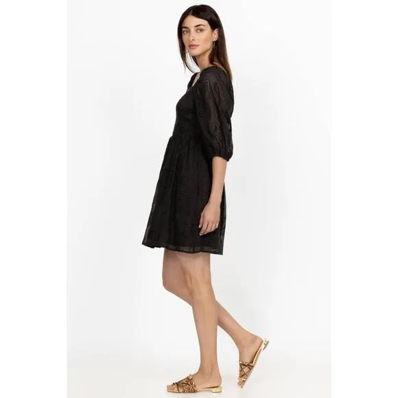 Johnny Was Ella Mini Dress Embroidered Black Lace Cotton Silk Blend LBD Size XS