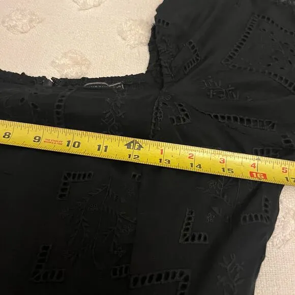 Johnny Was Ella Mini Dress Embroidered Black Lace Cotton Silk Blend LBD Size XS