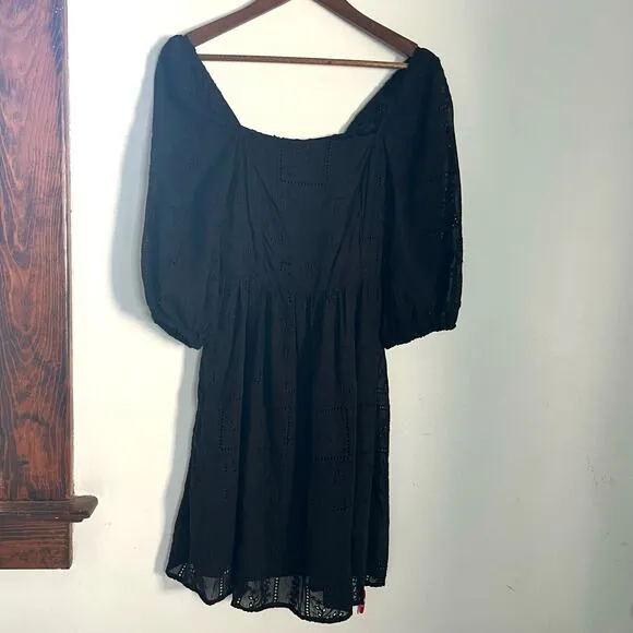 Johnny Was Ella Mini Dress Embroidered Black Lace Cotton Silk Blend LBD Size XS