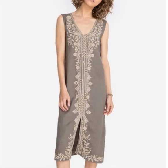 Johnny Was Embroidered Linen Tank Dress