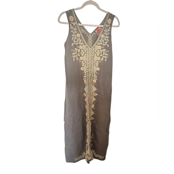 Johnny Was Embroidered Linen Tank Dress
