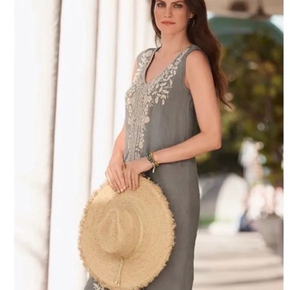 Johnny Was Embroidered Linen Tank Dress
