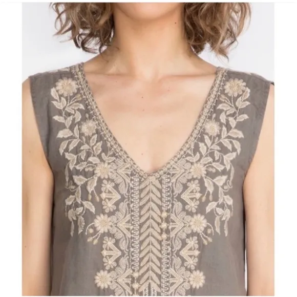 Johnny Was Embroidered Linen Tank Dress
