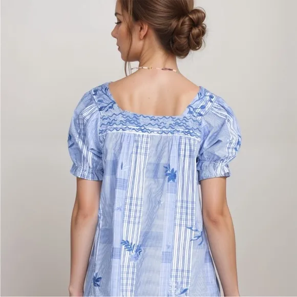 Johnny Was Marbella Square Neck Park Patchwork Flroal Embroidered Dress Size XS