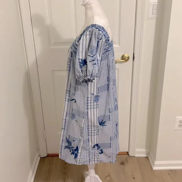 Johnny Was Marbella Square Neck Park Patchwork Flroal Embroidered Dress Size XS