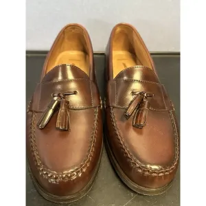 Johnson and Murphy Brown tassel slip on loafers shoe size 10 1/2 Sheepskin