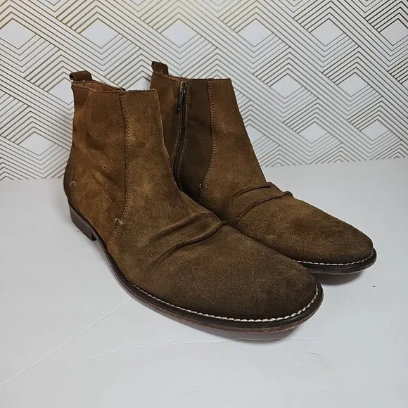 Johnston &amp; Murphy Chelsea Boots Mens 10 Suede Brown Zipper Comfort Made In Italy