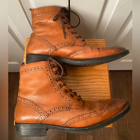 Johnston &amp; Murphy Cognac Leather Wingtip Chukka Boots SZ 10