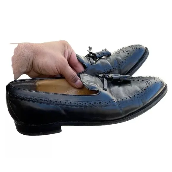 Johnston &amp; Murphy Crown Aristocraft  Black Leather Tassel Loafers Men 10 D USA