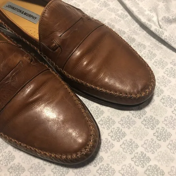 Johnston &amp; Murphy men slip on brown leather loafers, 11.5