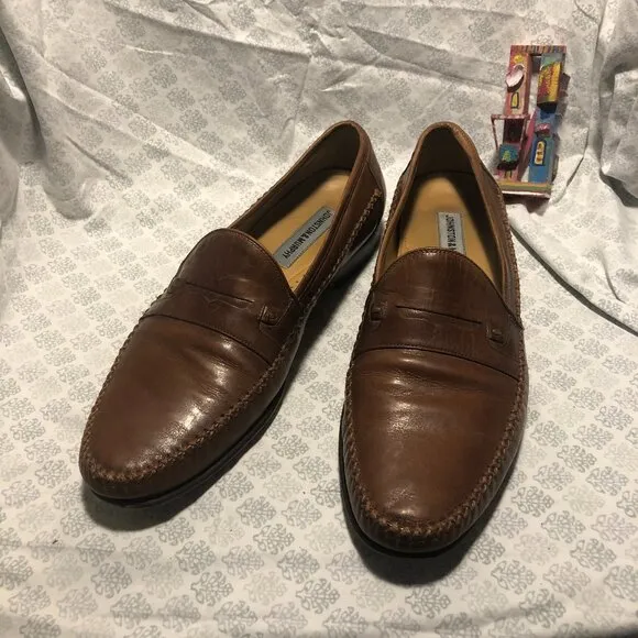 Johnston &amp; Murphy men slip on brown leather loafers, 11.5