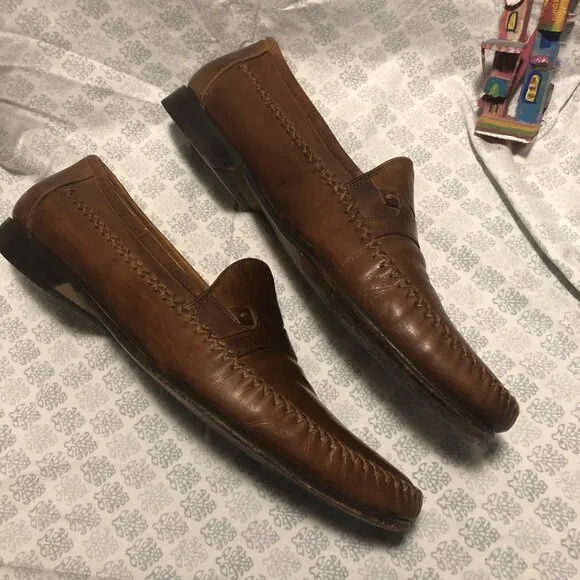Johnston &amp; Murphy men slip on brown leather loafers, 11.5