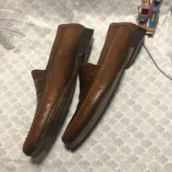 Johnston &amp; Murphy men slip on brown leather loafers, 11.5