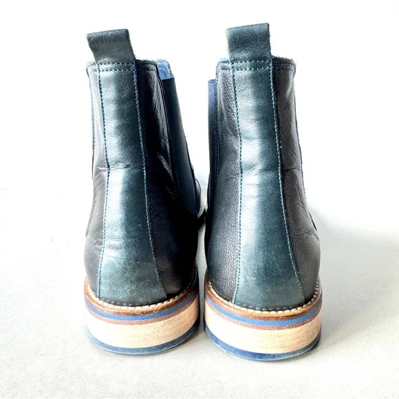Johnston &amp; Murphy Men's Chelsea Boot Navy Blue Leather Toe Cap Slip On Metro 12M