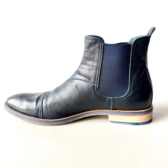 Johnston &amp; Murphy Men's Chelsea Boot Navy Blue Leather Toe Cap Slip On Metro 12M