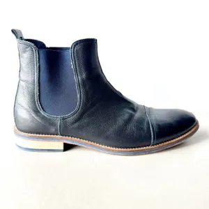 Johnston &amp; Murphy Men's Chelsea Boot Navy Blue Leather Toe Cap Slip On Metro 12M