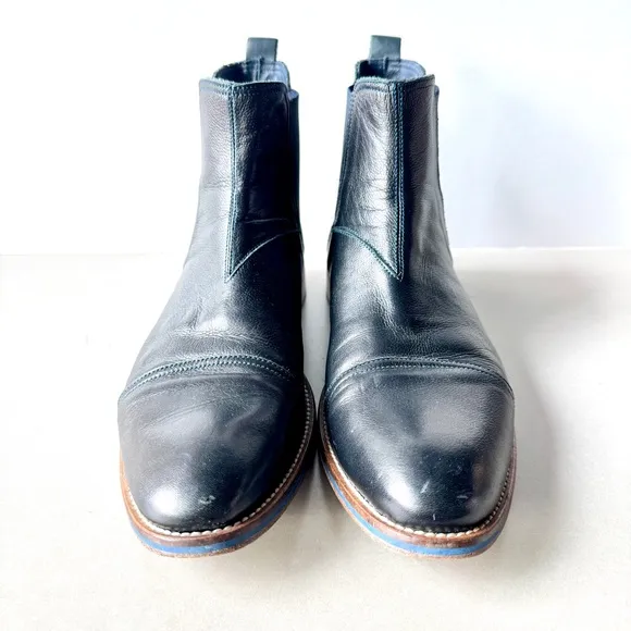Johnston &amp; Murphy Men's Chelsea Boot Navy Blue Leather Toe Cap Slip On Metro 12M