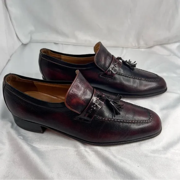 JOHNSTON &amp; MURPHY Mens Cherry Black Leather Tassel Loafers Slip On