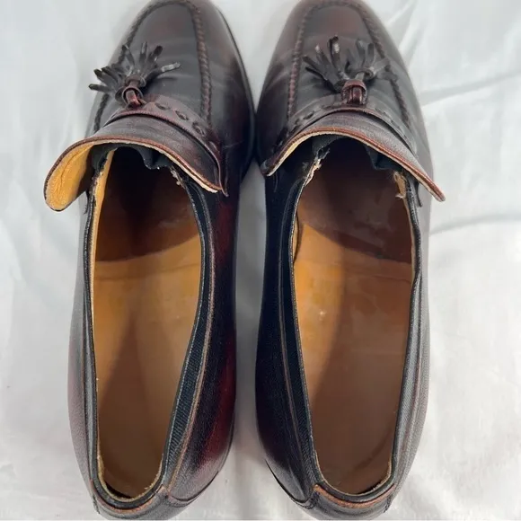 JOHNSTON &amp; MURPHY Mens Cherry Black Leather Tassel Loafers Slip On