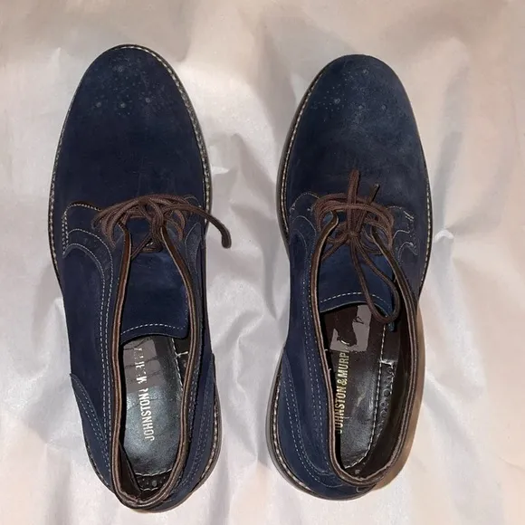 Johnston and Murphy Navy Suede Brogue Ankle Boots size 10