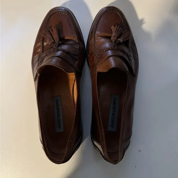 Johnston Murphy Slip On Loafers Sz 10 W Brown Leather Tassel Made in ITALY