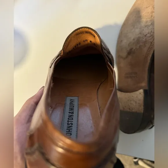 Johnston Murphy Slip On Loafers Sz 10 W Brown Leather Tassel Made in ITALY