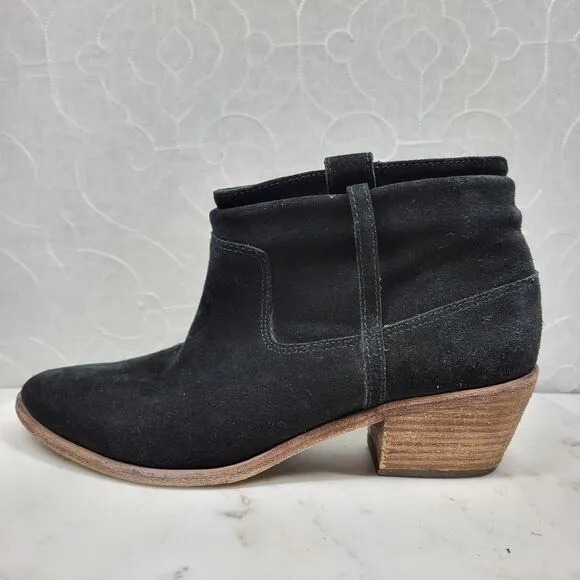 Joie Ajax Boots Booties Womens  8.5 US Black Suede Leather Slip On Ankle Western