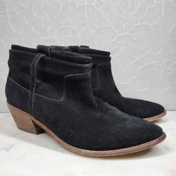 Joie Ajax Boots Booties Womens  8.5 US Black Suede Leather Slip On Ankle Western