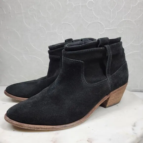 Joie Ajax Boots Booties Womens  8.5 US Black Suede Leather Slip On Ankle Western