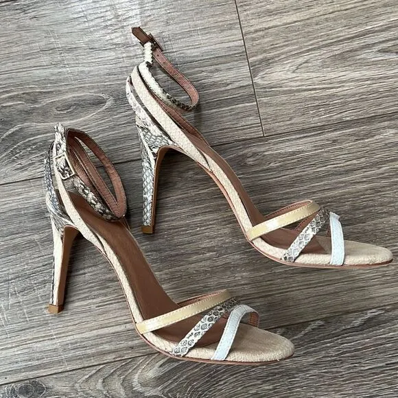 Joie leather high heels sandals animal snake print Sz 37,5