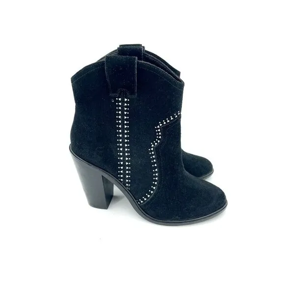 Joie Monte Black Suede Leather Studded Ankle Booties SZ 37 EU New