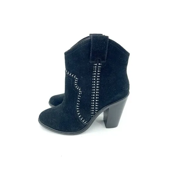 Joie Monte Black Suede Leather Studded Ankle Booties SZ 37 EU New