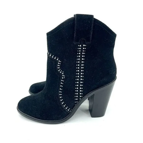 Joie Monte Black Suede Leather Studded Ankle Booties SZ 37 EU New