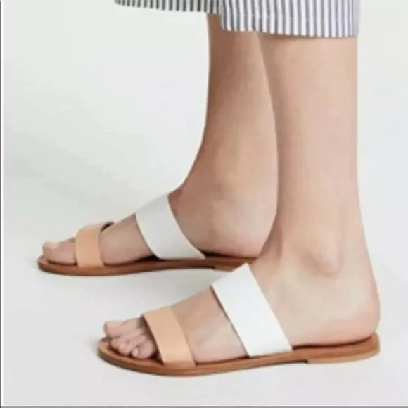 JOIE Sable Leather Two Band Sandals Beige Tan Neutral White Shoes Flats 36