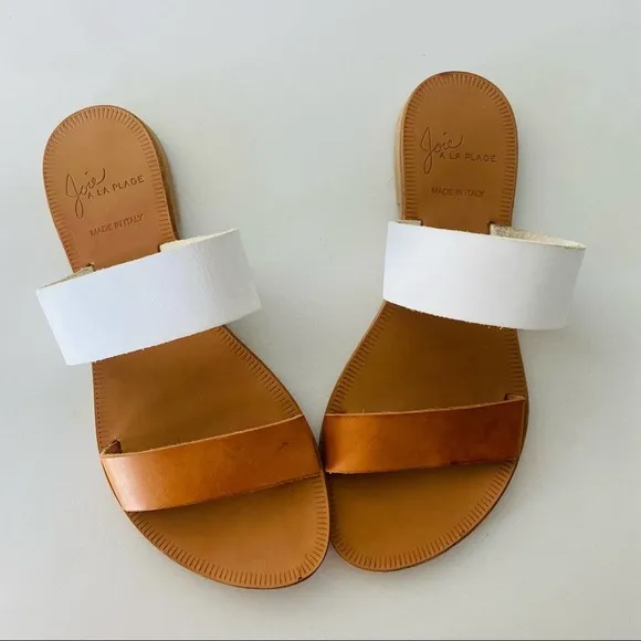 JOIE Sable Leather Two Band Sandals Beige Tan Neutral White Shoes Flats 36