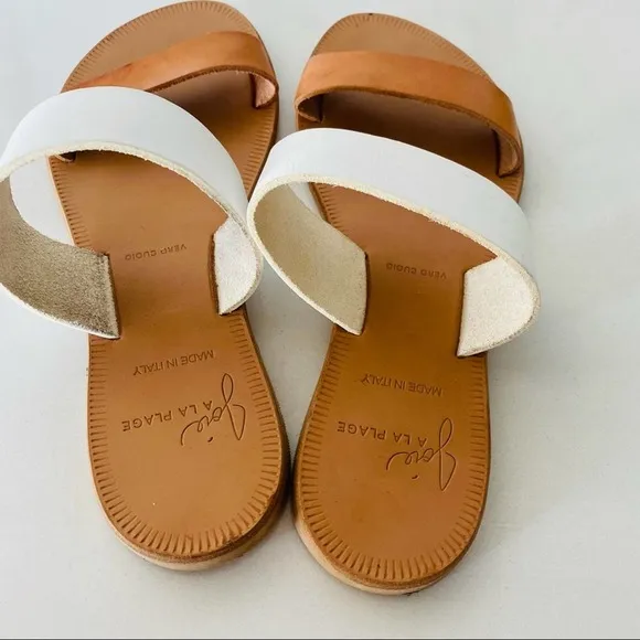 JOIE Sable Leather Two Band Sandals Beige Tan Neutral White Shoes Flats 36
