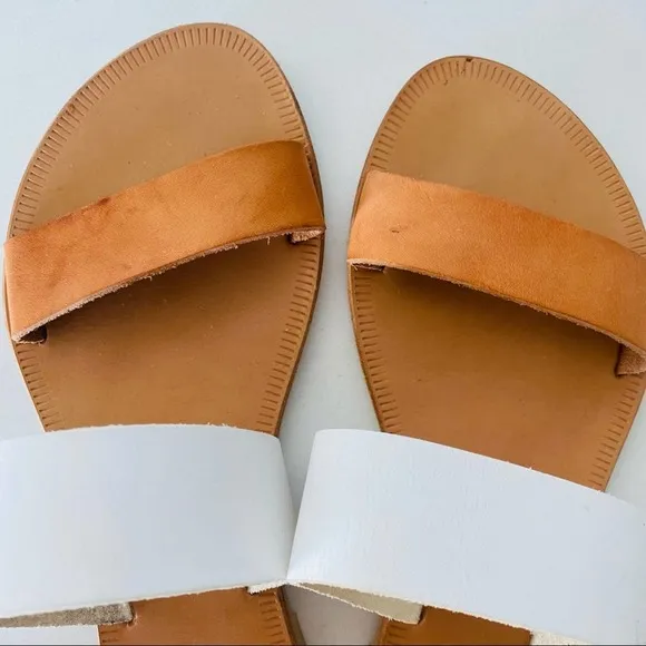 JOIE Sable Leather Two Band Sandals Beige Tan Neutral White Shoes Flats 36
