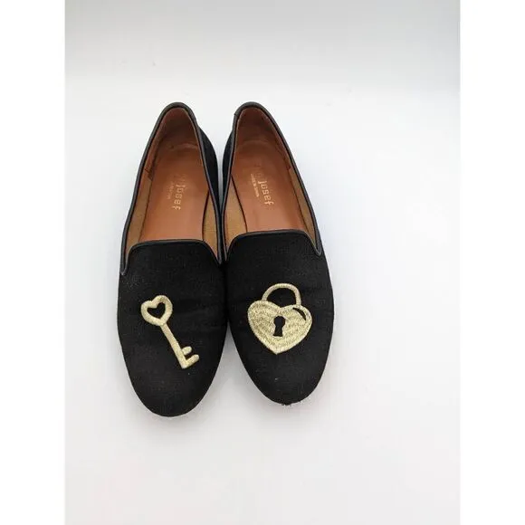 Jon Josef Gatsby key &amp; heart mismatched loafers black 6.5