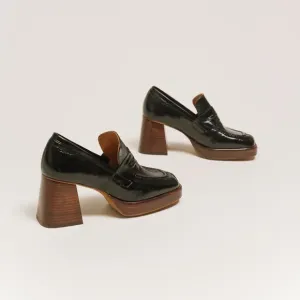 Jonak Paris Patent Leather Heeled Platfom Loafers in Black, Size EU 40