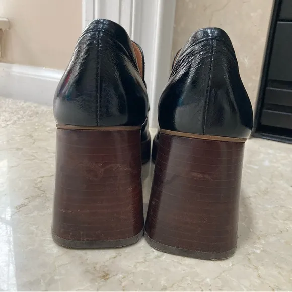 Jonak Paris Patent Leather Heeled Platfom Loafers in Black, Size EU 40