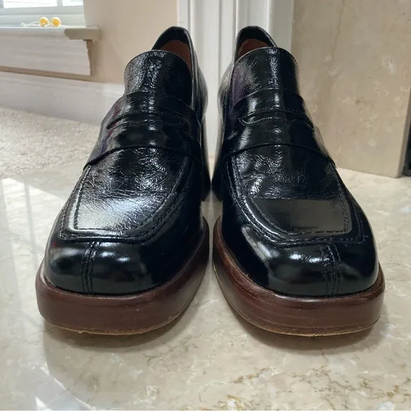 Jonak Paris Patent Leather Heeled Platfom Loafers in Black, Size EU 40