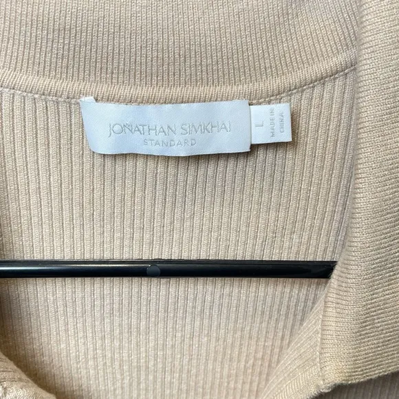 Jonathan Simkhai The Kit Eco-Knit Collar Puff Sleeve Polo Sweater Dune‎ Size L