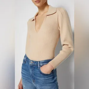 Jonathan Simkhai The Kit Eco-Knit Collar Puff Sleeve Pullover Polo Sweater Dune