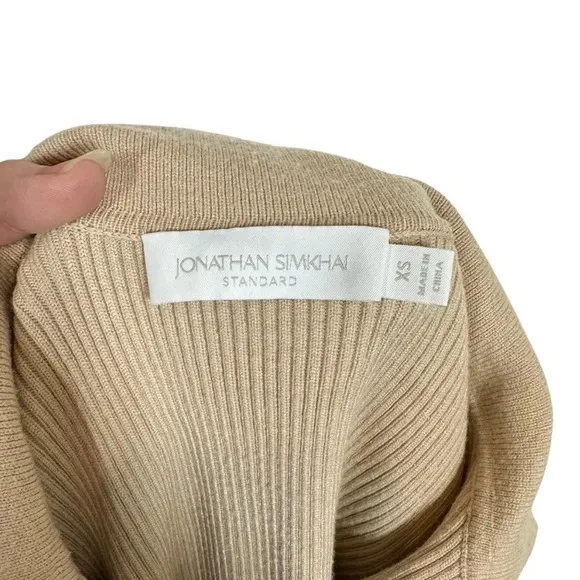 Jonathan Simkhai The Kit Eco-Knit Collar Puff Sleeve Pullover Polo Sweater Dune