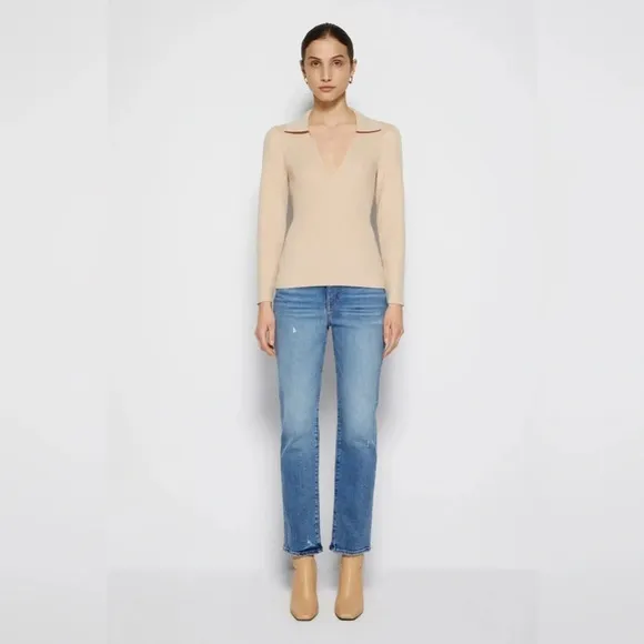 Jonathan Simkhai The Kit Eco-Knit Collar Puff Sleeve Pullover Polo Sweater Dune