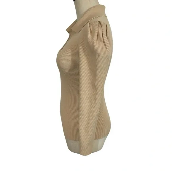 Jonathan Simkhai The Kit Eco-Knit Collar Puff Sleeve Pullover Polo Sweater Dune