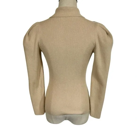 Jonathan Simkhai The Kit Eco-Knit Collar Puff Sleeve Pullover Polo Sweater Dune